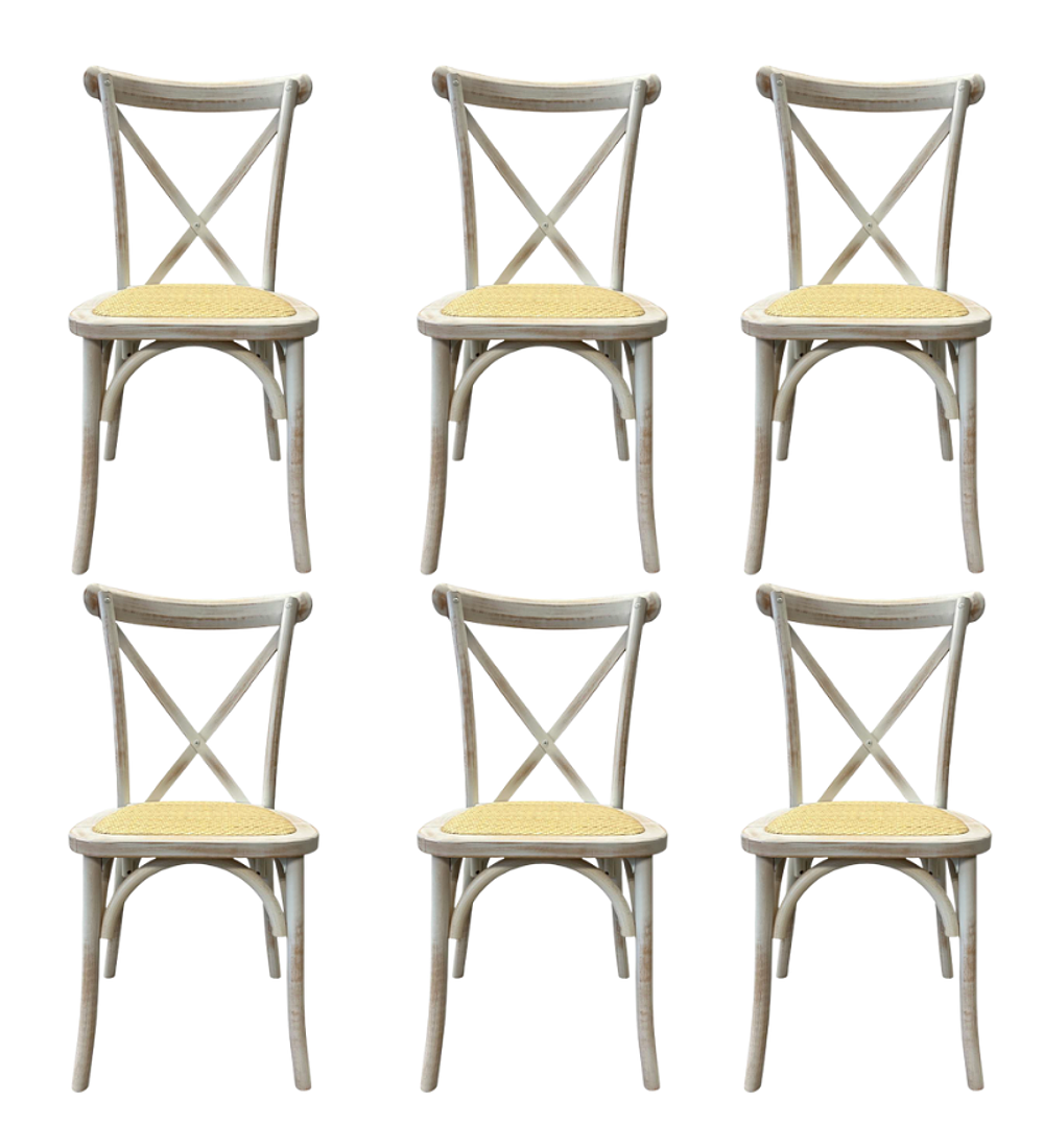 Pack 6 Sillas Crossback Danubio madera rattan antique