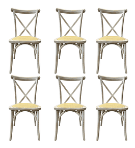 Pack 6 Sillas Crossback Danubio madera rattan antique