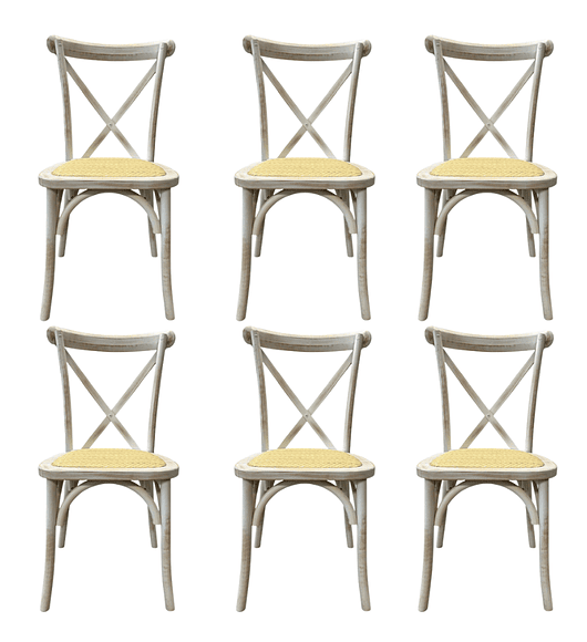 Pack 6 Sillas Crossback Danubio madera rattan antique