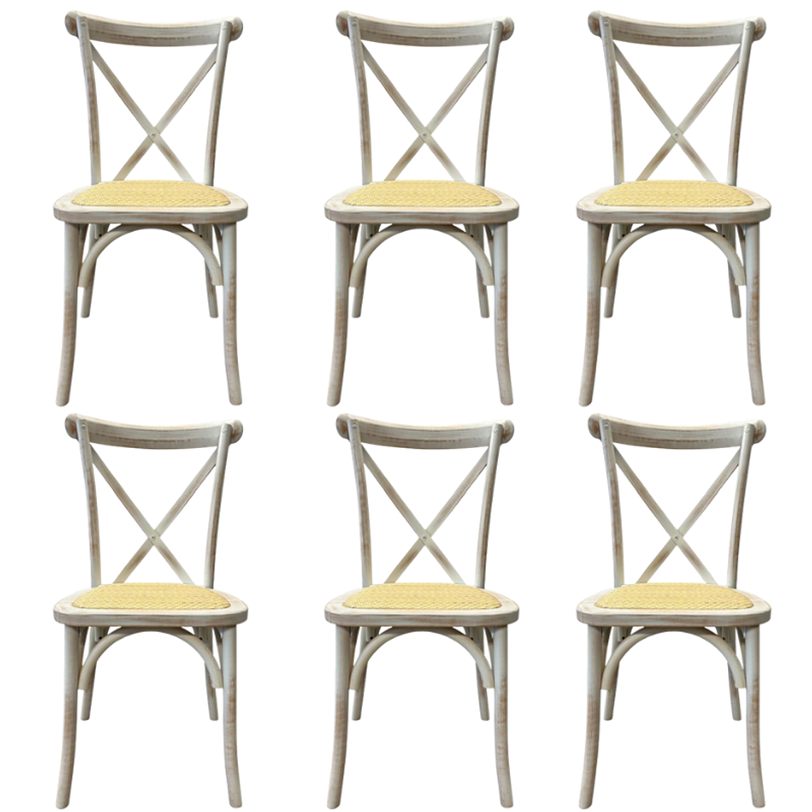 Pack 6 Sillas Crossback Danubio madera rattan antique 1