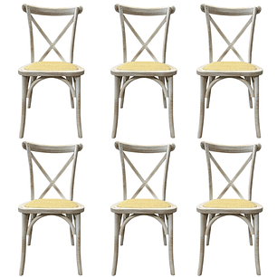 Pack 6 Sillas Crossback Danubio madera rattan antique