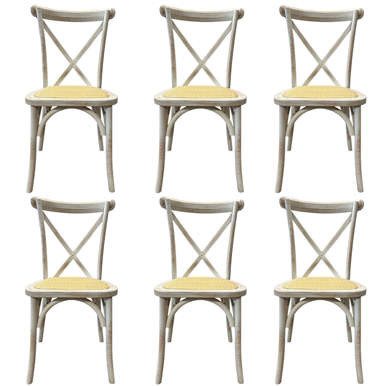 Pack 6 Sillas Crossback Danubio madera rattan antique 1