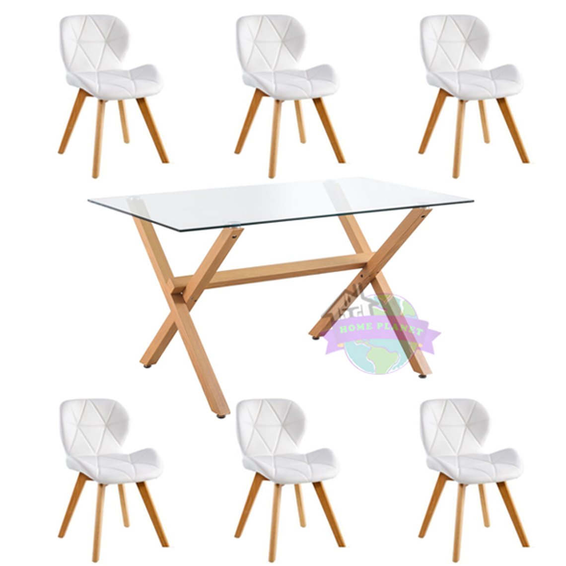 Comedor Nantes rectangular vidrio 130x80 cm con 6 Sillas Mariposas Rubik Wood 2