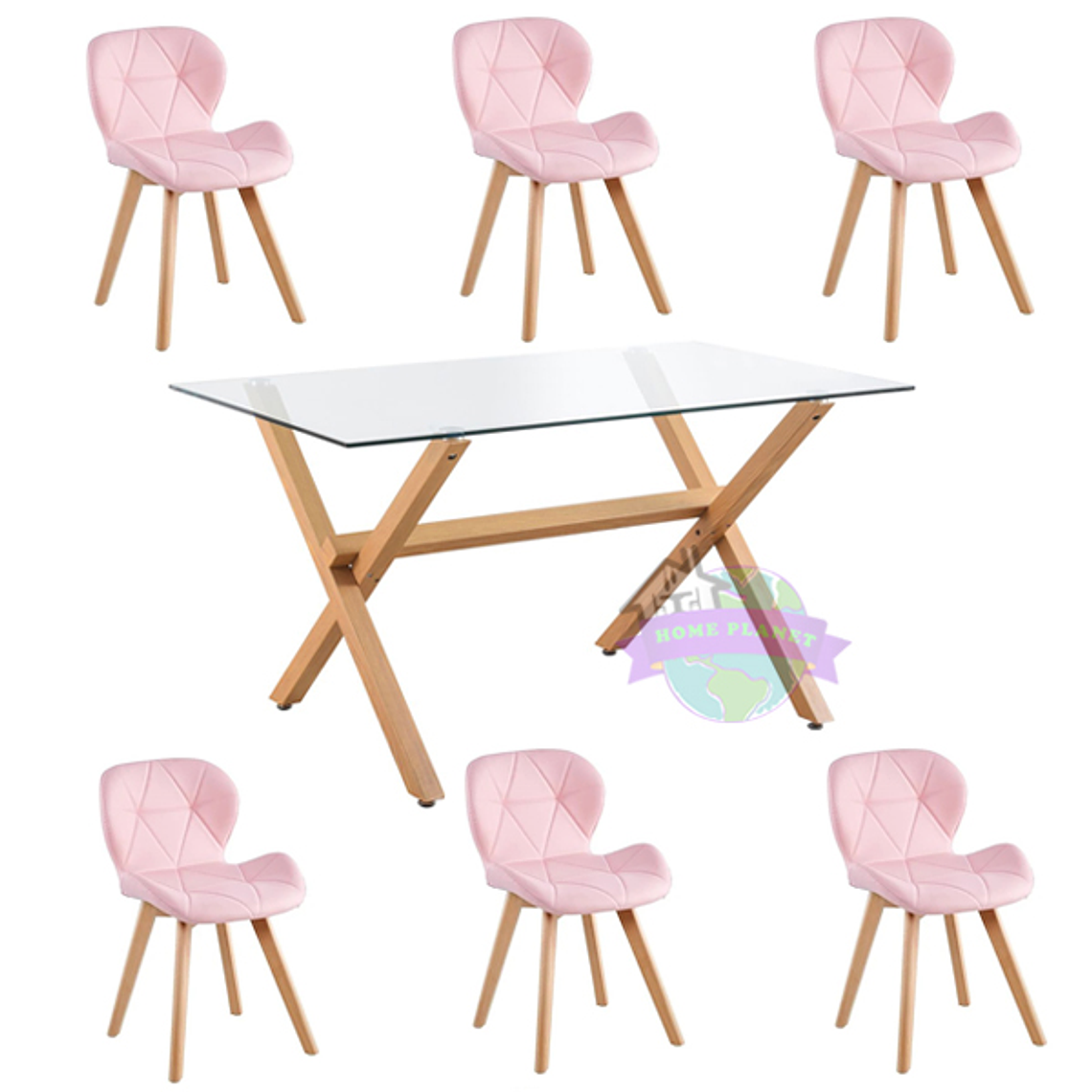 Comedor Nantes rectangular vidrio 130x80 cm con 6 Sillas Mariposas Rubik Wood 6