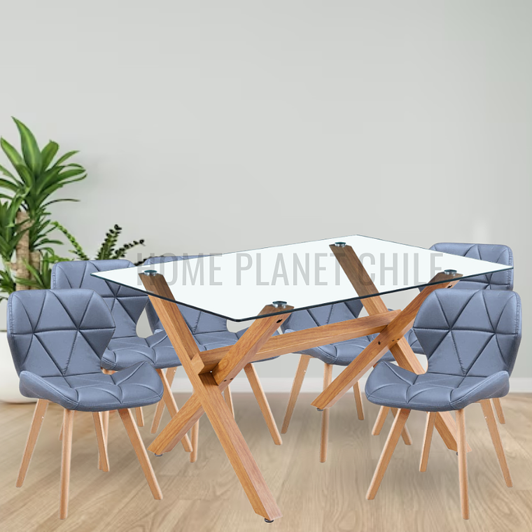Comedor Nantes rectangular vidrio 130x80 cm con 6 Sillas Mariposas Rubik Wood 5