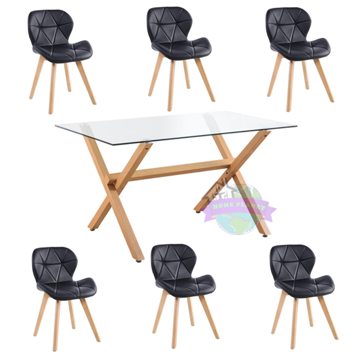Comedor Nantes rectangular vidrio 120x80 cm con 6 Sillas Mariposas Rubik Wood 3