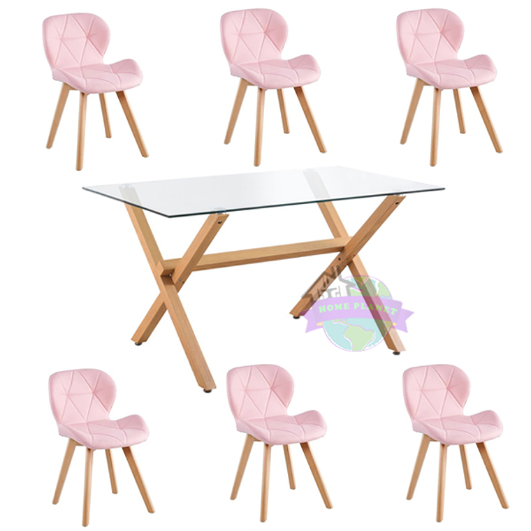 Comedor Nantes rectangular vidrio 120x80 cm con 6 Sillas Mariposas Rubik Wood 7