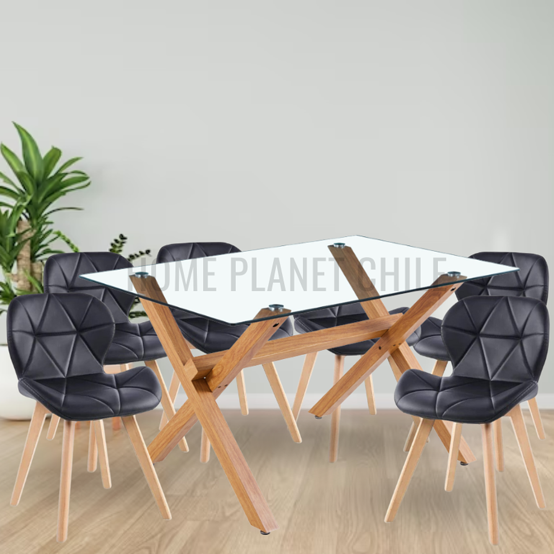 Comedor Nantes rectangular vidrio 120x80 cm con 6 Sillas Mariposas Rubik Wood 2