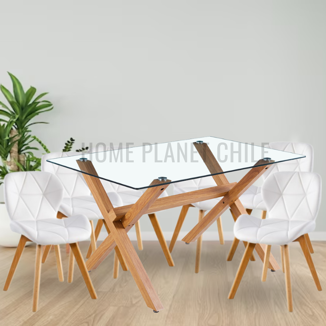 Comedor Nantes rectangular vidrio 120x80 cm con 6 Sillas Mariposas Rubik Wood 4