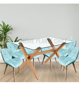 Comedor Nantes rectangular vidrio 120x80 cm con 6 Sillas Mariposas Rubik Wood