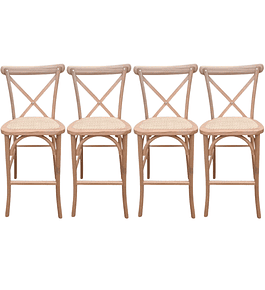 Pack 4 Taburetes Pisos Bar Crossback Danubio Madera Natural 66 cm