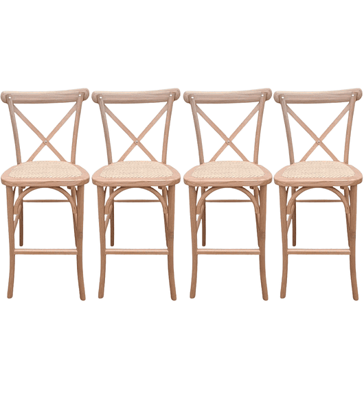 Pack 4 Taburetes Pisos Bar Crossback Danubio Madera Natural 66 cm