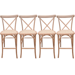 Pack 4 Taburetes Pisos Bar Crossback Danubio Madera Natural 66 cm