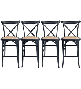 Pack 4 Taburetes Pisos Bar Crossback Danubio Madera Negros 66 cm
