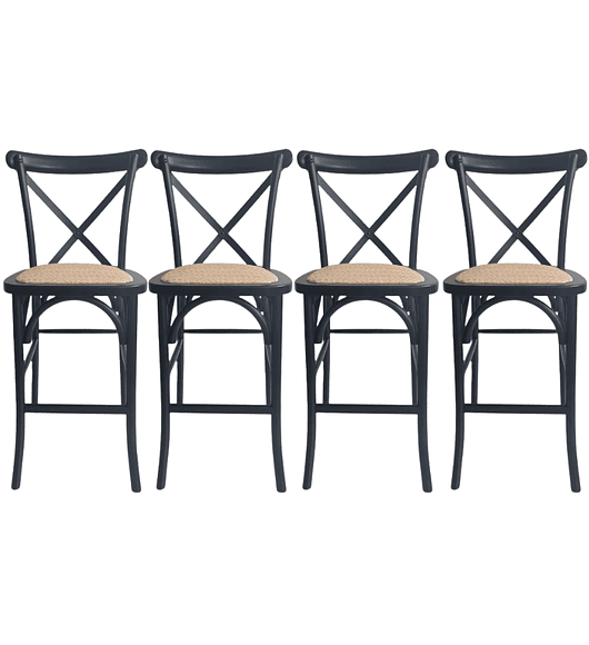 Pack 4 Taburetes Pisos Bar Crossback Danubio Madera Negros 66 cm