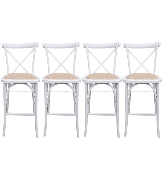 Pack 4 Taburetes Pisos Bar Crossback Danubio Madera Blancos 66 cm