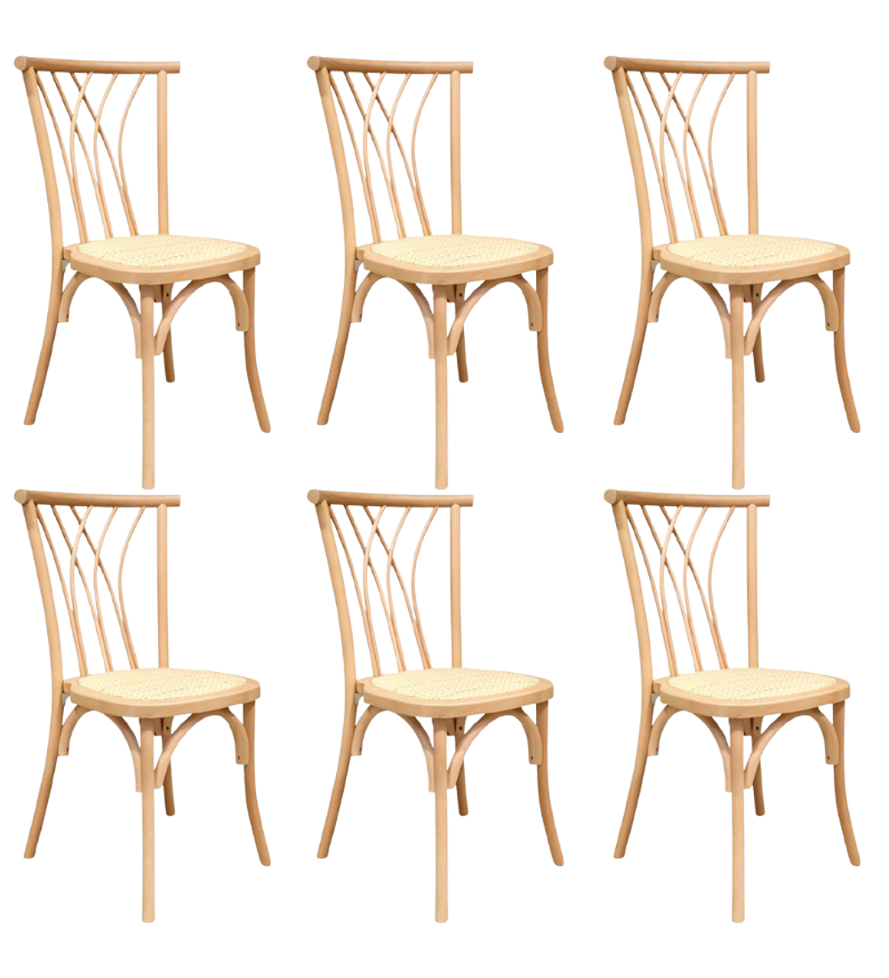 Pack 6 Sillas Alpes Madera Rattan
