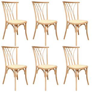 Pack 6 Sillas Alpes Madera Rattan