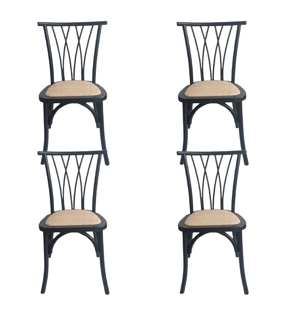 Pack 4 Sillas Alpes Madera Rattan Negras