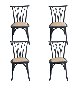 Pack 4 Sillas Alpes Madera Rattan Negras
