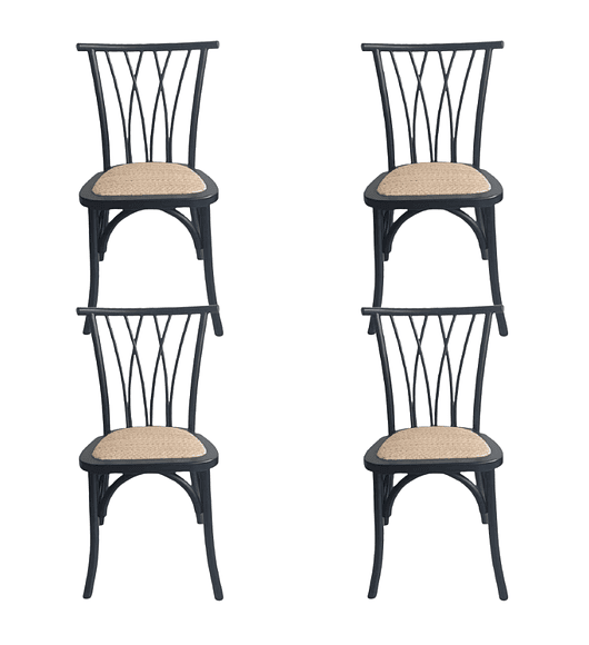 Pack 4 Sillas Alpes Madera Rattan Negras