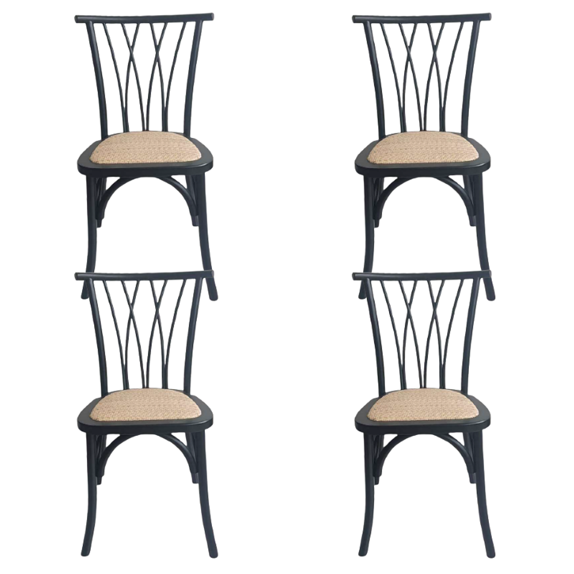 Pack 4 Sillas Alpes Madera Rattan Negras 1