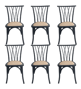 Pack 6 Sillas Alpes Madera Rattan Negras