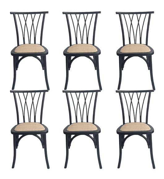 Pack 6 Sillas Alpes Madera Rattan Negras