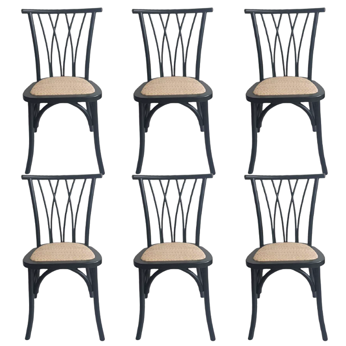 Pack 6 Sillas Alpes Madera Rattan Negras 1