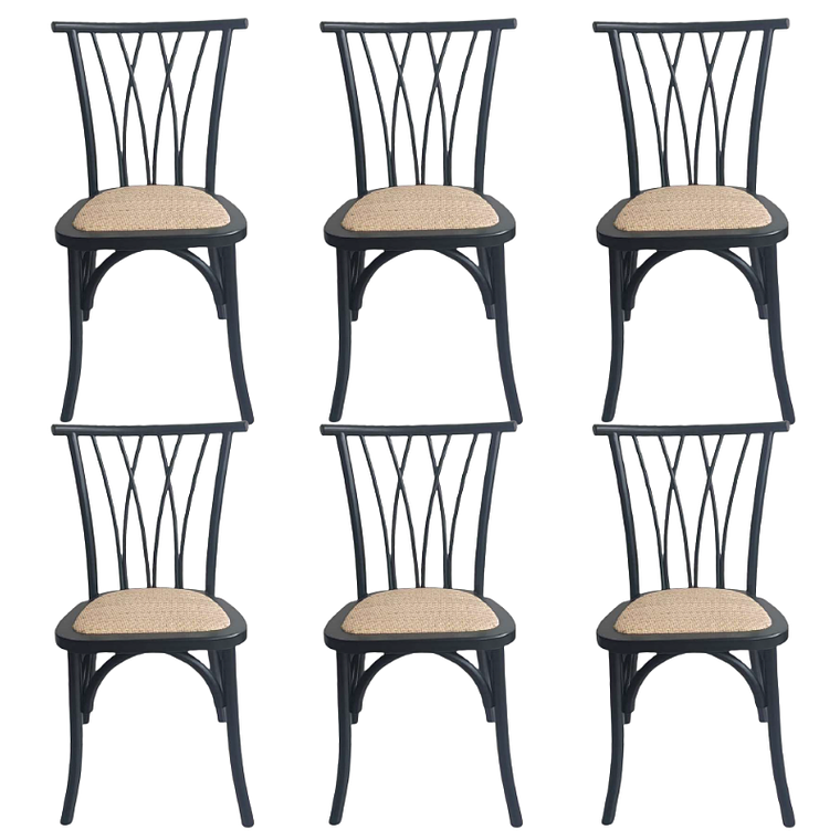 Pack 6 Sillas Alpes Madera Rattan Negras 1