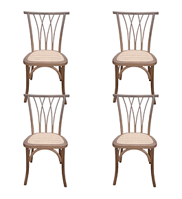 Pack 4 Sillas Alpes Madera Rattan Walnut