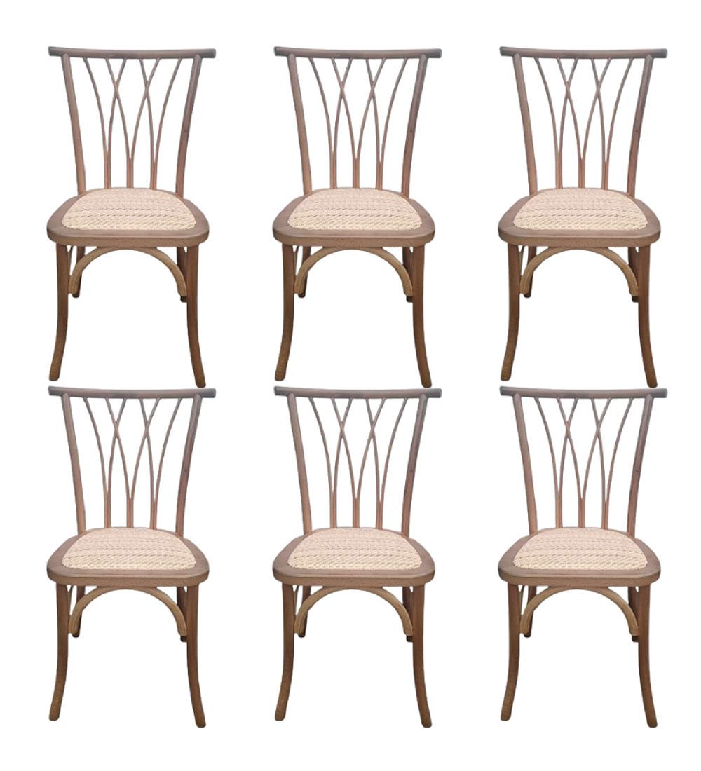 Pack 6 Sillas Alpes Madera Rattan Walnut