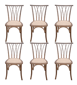 Pack 6 Sillas Alpes Madera Rattan Walnut