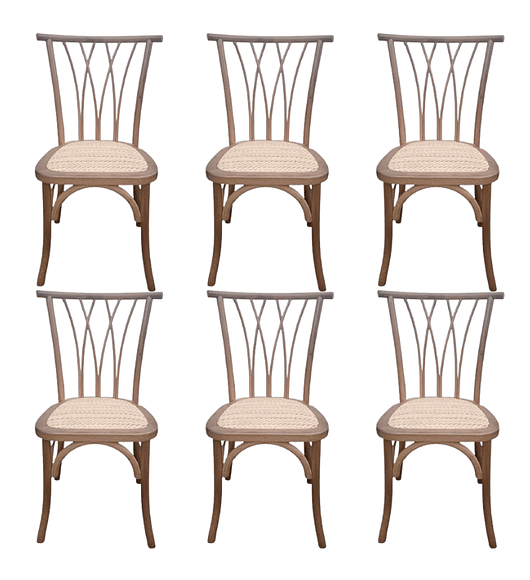 Pack 6 Sillas Alpes Madera Rattan Walnut