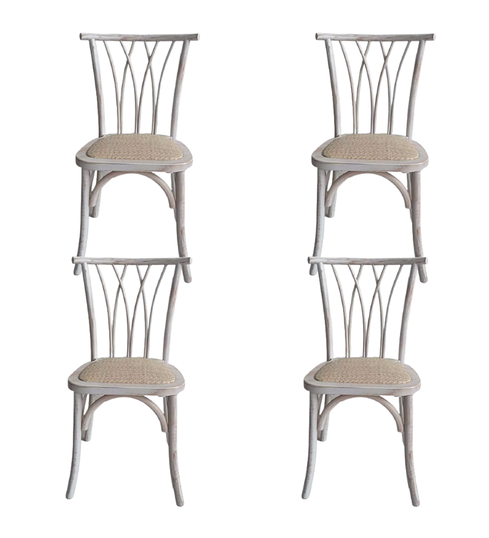 Pack 4 Sillas Alpes Madera Rattan Antique