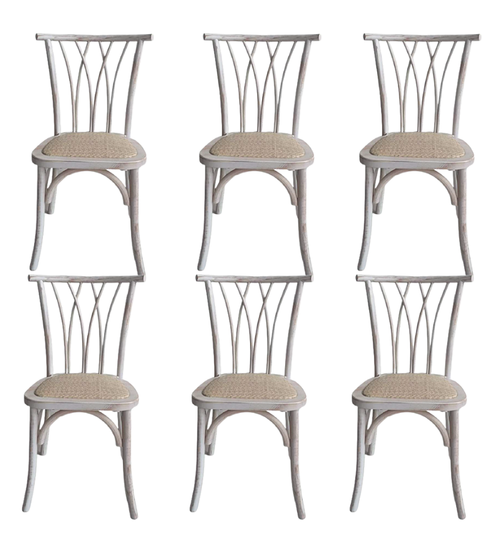 Pack 6 Sillas Alpes Madera Rattan Antique