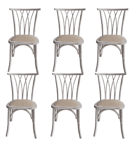 Pack 6 Sillas Alpes Madera Rattan Antique