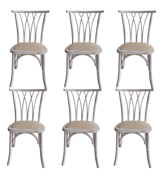 Pack 6 Sillas Alpes Madera Rattan Antique