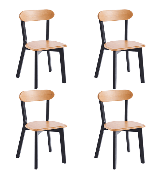 Pack 4 Sillas Fresno de Madera l Negro