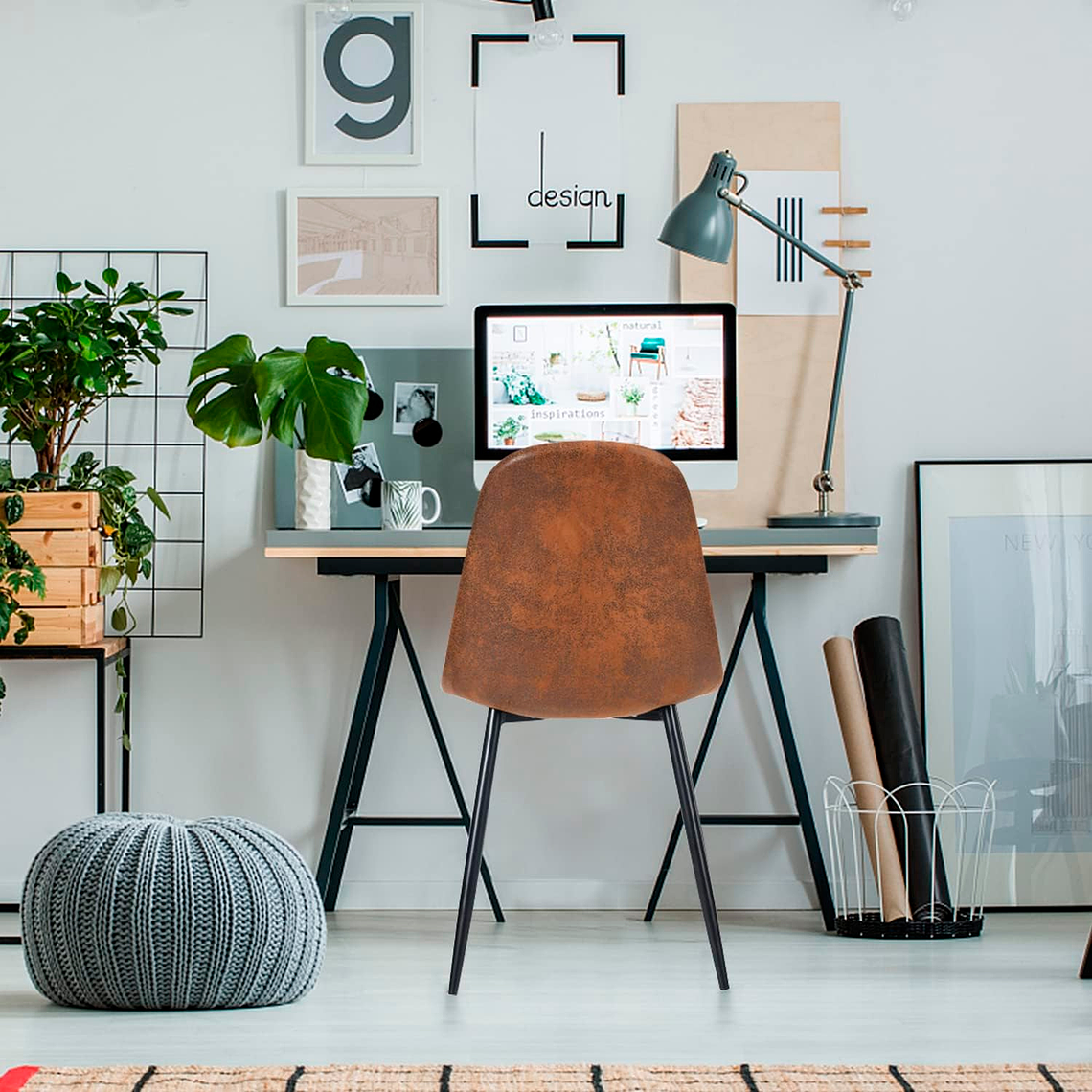 Pack 6 Sillas Spoon Ecocuero vintage café oscuro 5