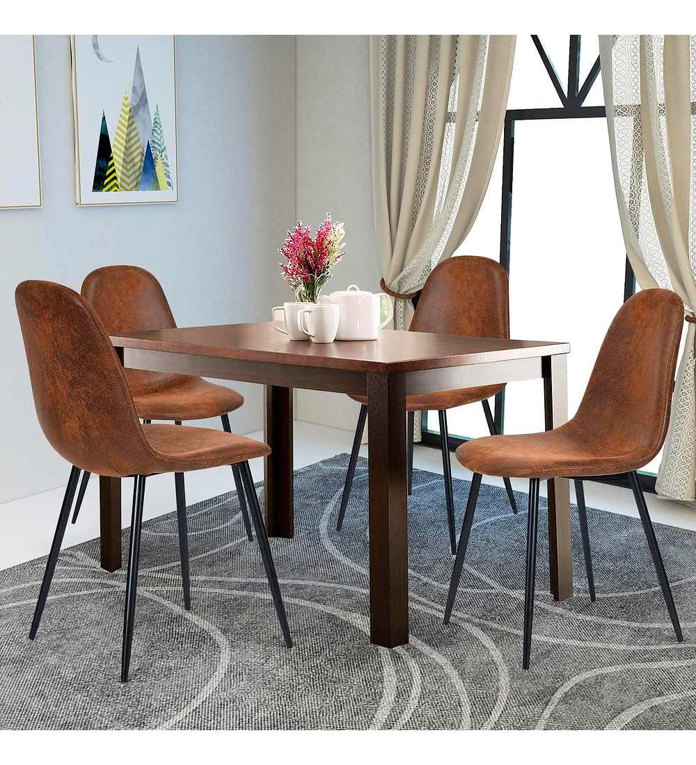 Pack 6 Sillas Spoon Ecocuero vintage café oscuro