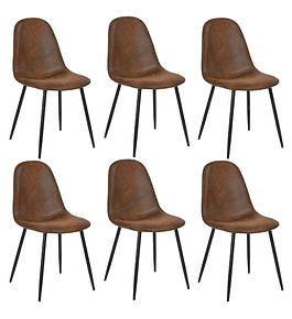 Pack 6 Sillas Spoon Ecocuero vintage café oscuro