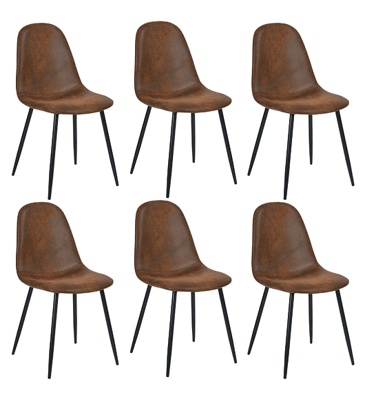 Pack 6 Sillas Spoon Ecocuero vintage café oscuro