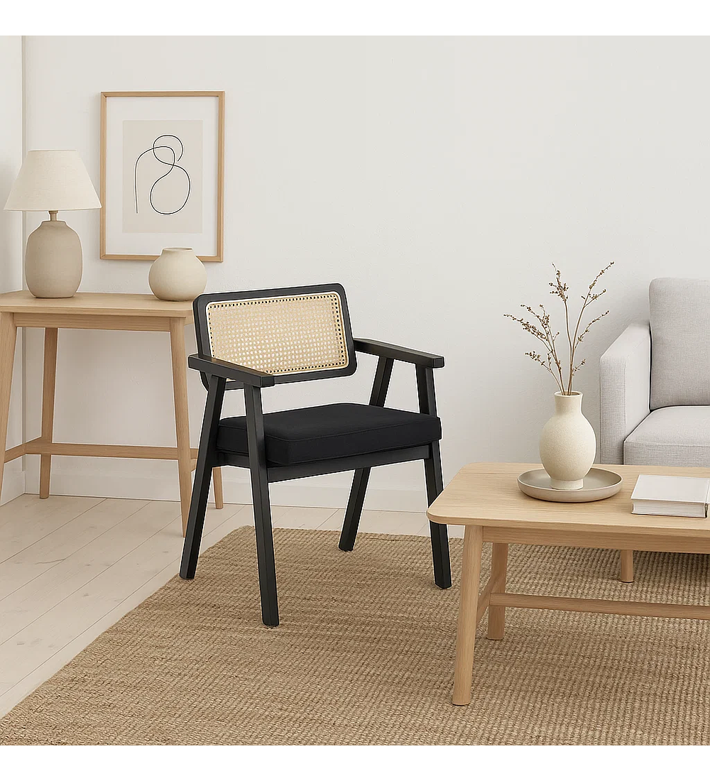 Sitial Chandigarh Acolchado Madera l Negro