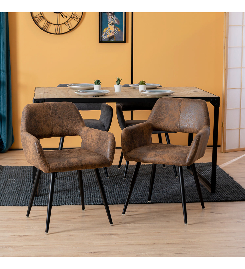 Pack 4 Butacas Burgos Ecocuero Vintage Café Oscuro