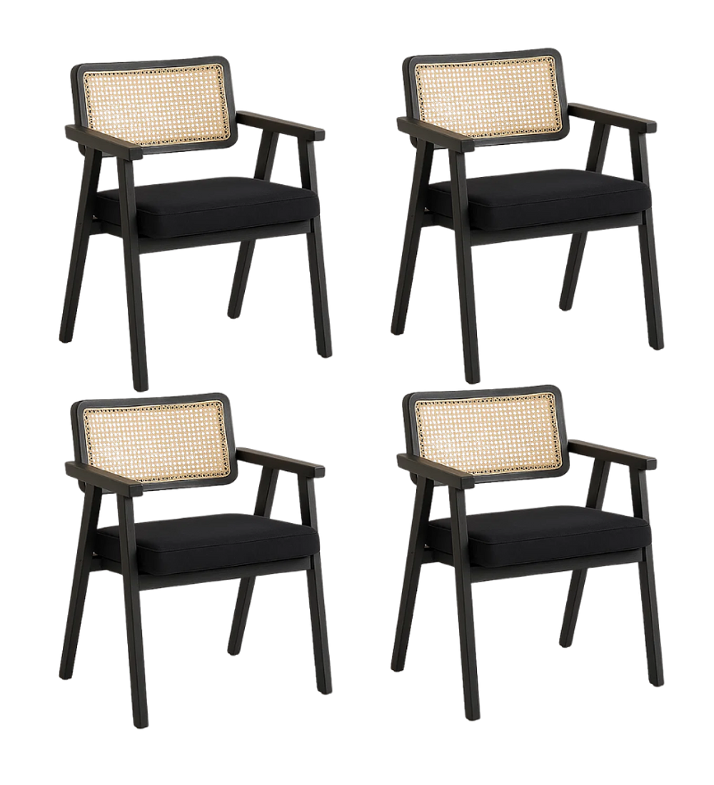 Pack 4 Sitiales Chandigarh Acolchado Madera l Negros