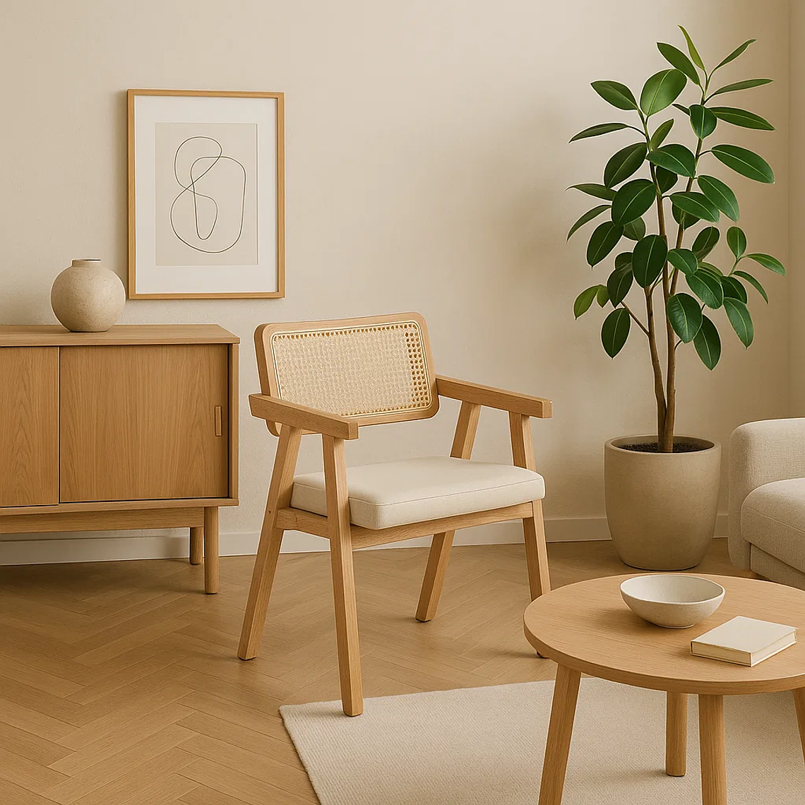 Pack 4 Sitiales Chandigarh Acolchado Madera Natural 6