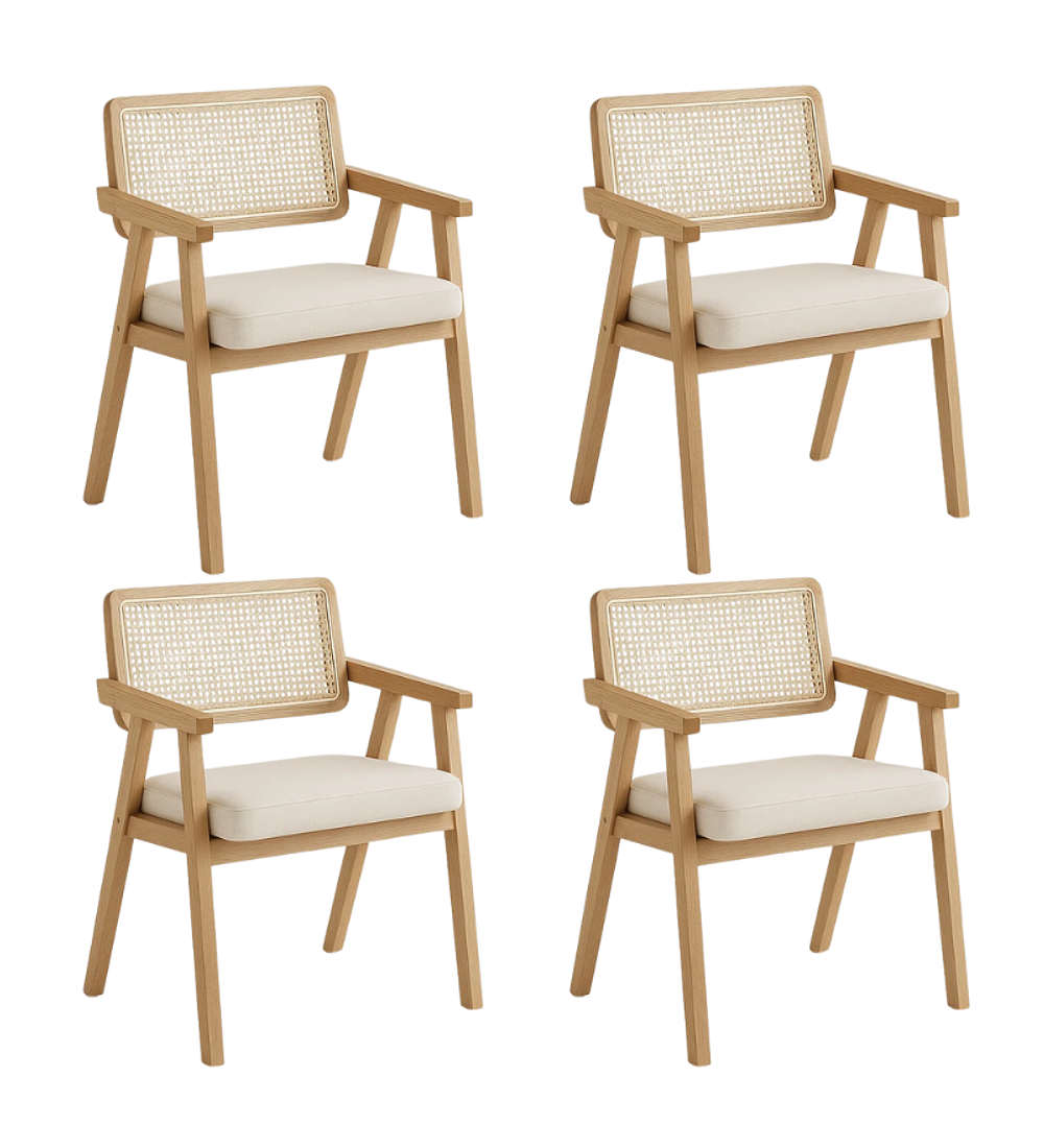 Pack 4 Sitiales Chandigarh Acolchado Madera Natural