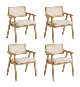 Pack 4 Sitiales Chandigarh Acolchado Madera Natural