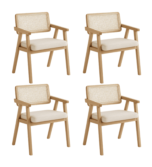 Pack 4 Sitiales Chandigarh Acolchado Madera Natural